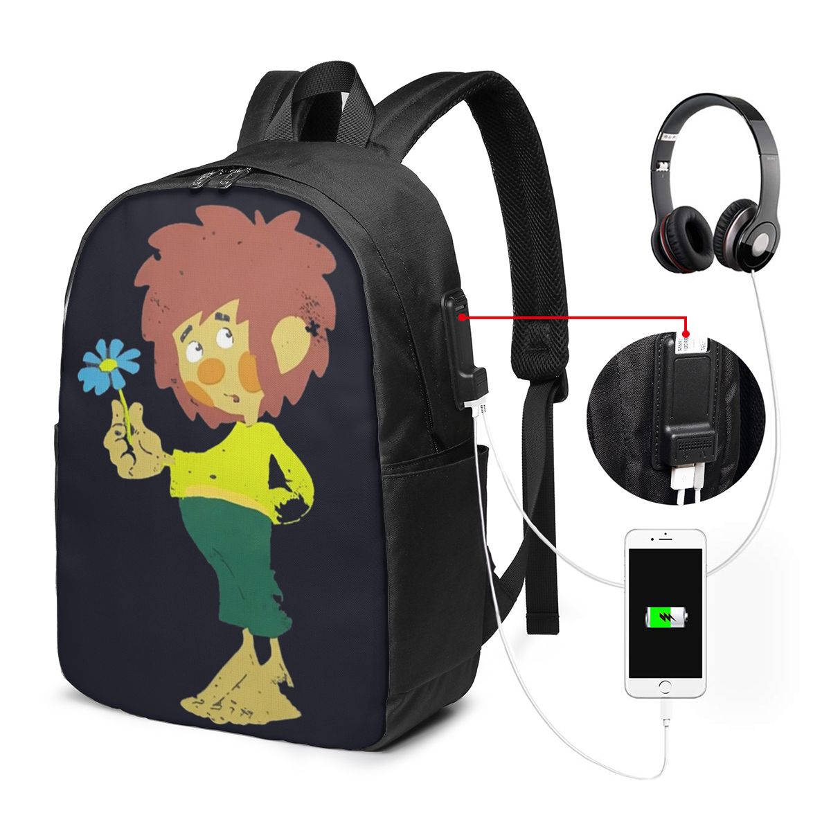 Women Bags For College - Pumuckl Blume - Figur Backpack Travel