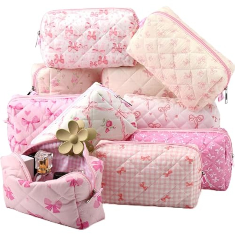 Women Bags Gift - 10 Pcs Quilted Makeup Bag Bulk