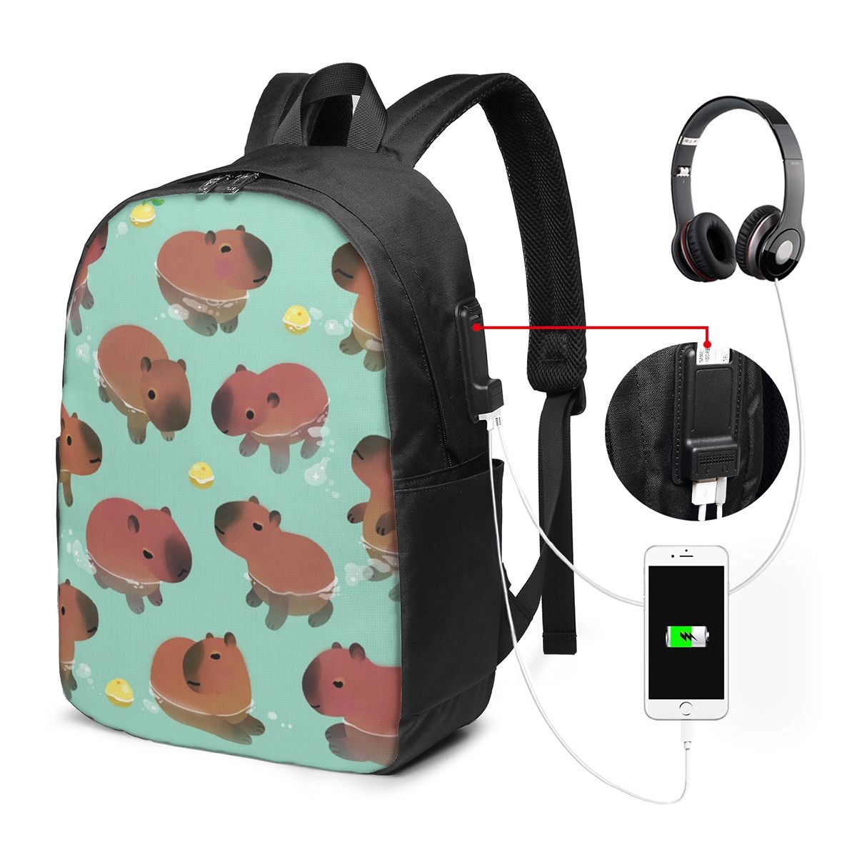 Capybara Animal Pattern Backpa - Women Bags Laptop reseña y precio