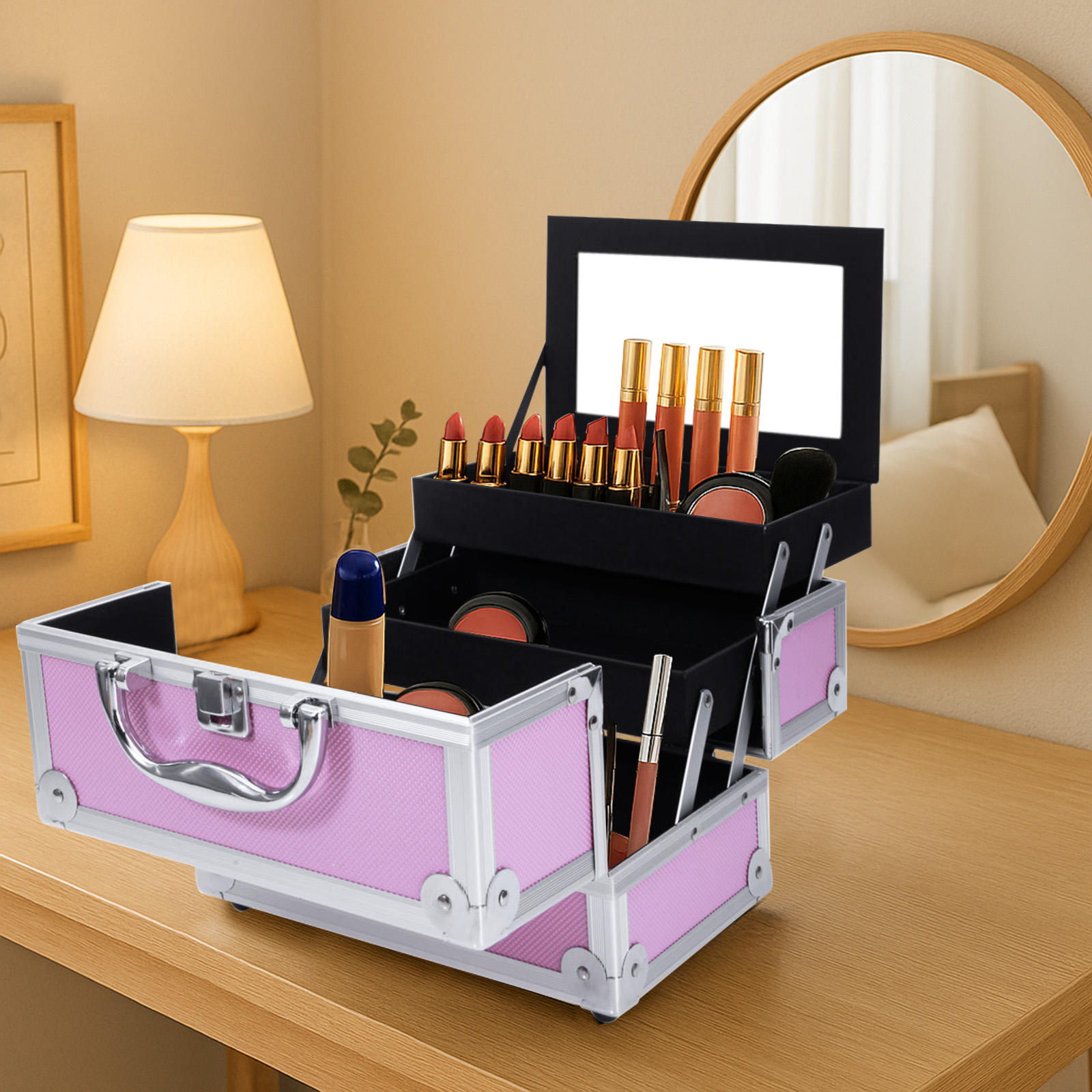 Pink Aluminum Alloy Makeup Cas - Women Handheld Bags reseña y precio