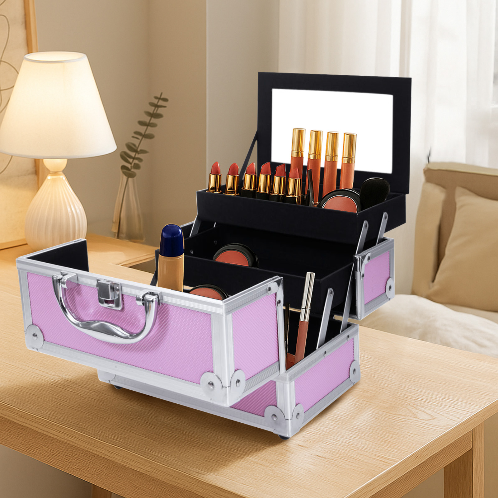 Pink Aluminum Alloy Makeup Cas - Women Handheld Bags reseña y precio