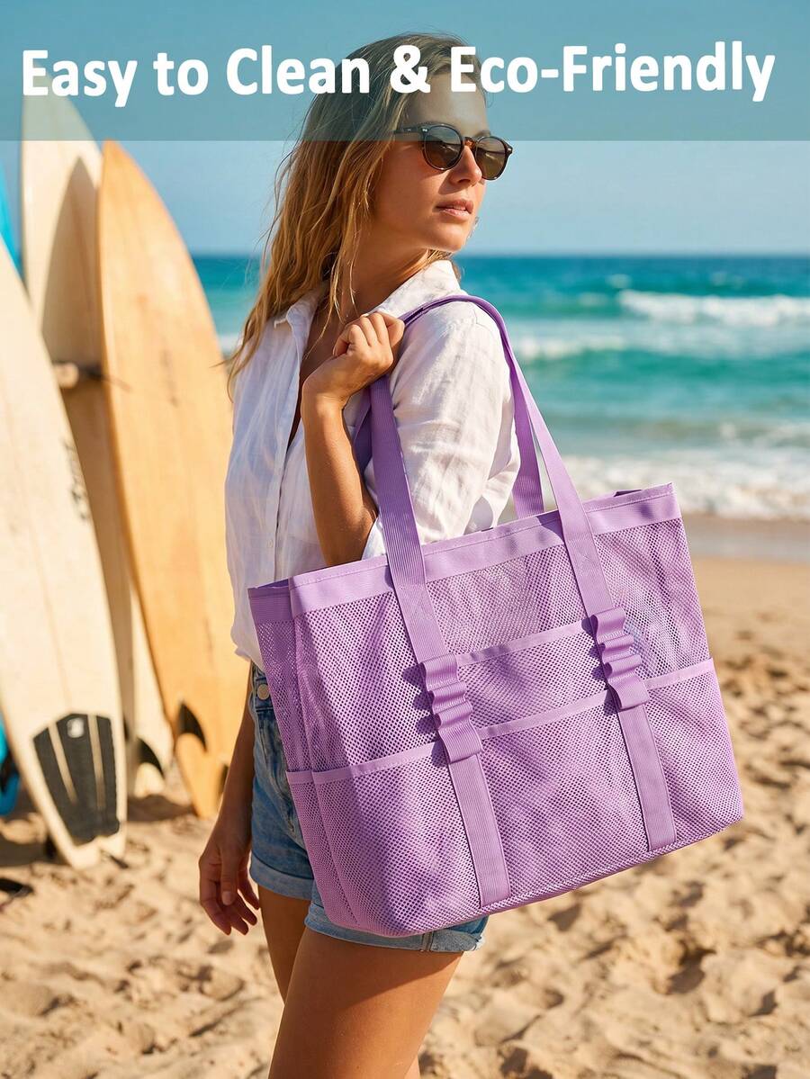Large Capacity Mesh Beach Tote - Women Handheld Bags reseña y precio