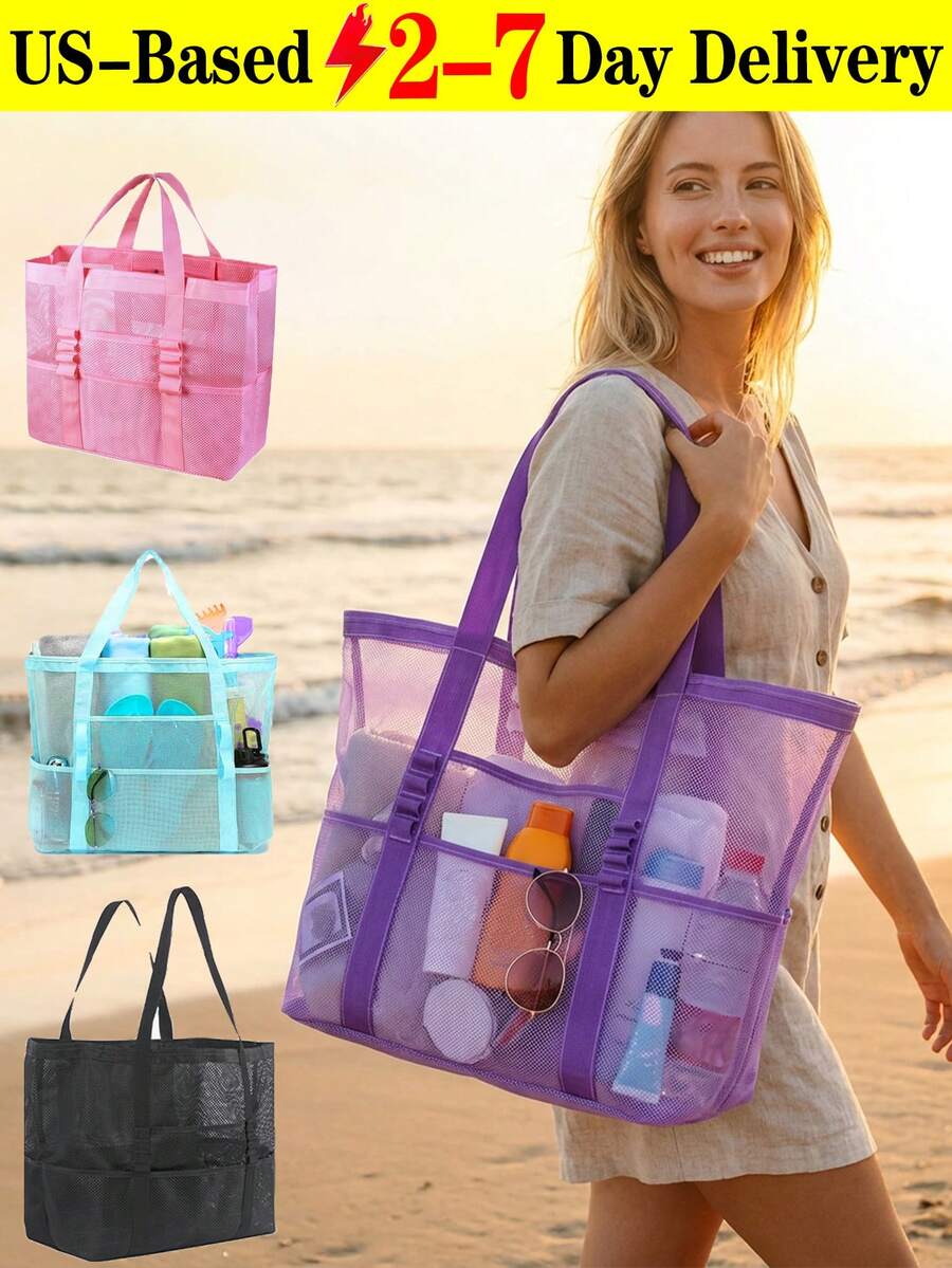 Large Capacity Mesh Beach Tote - Women Handheld Bags reseña y precio
