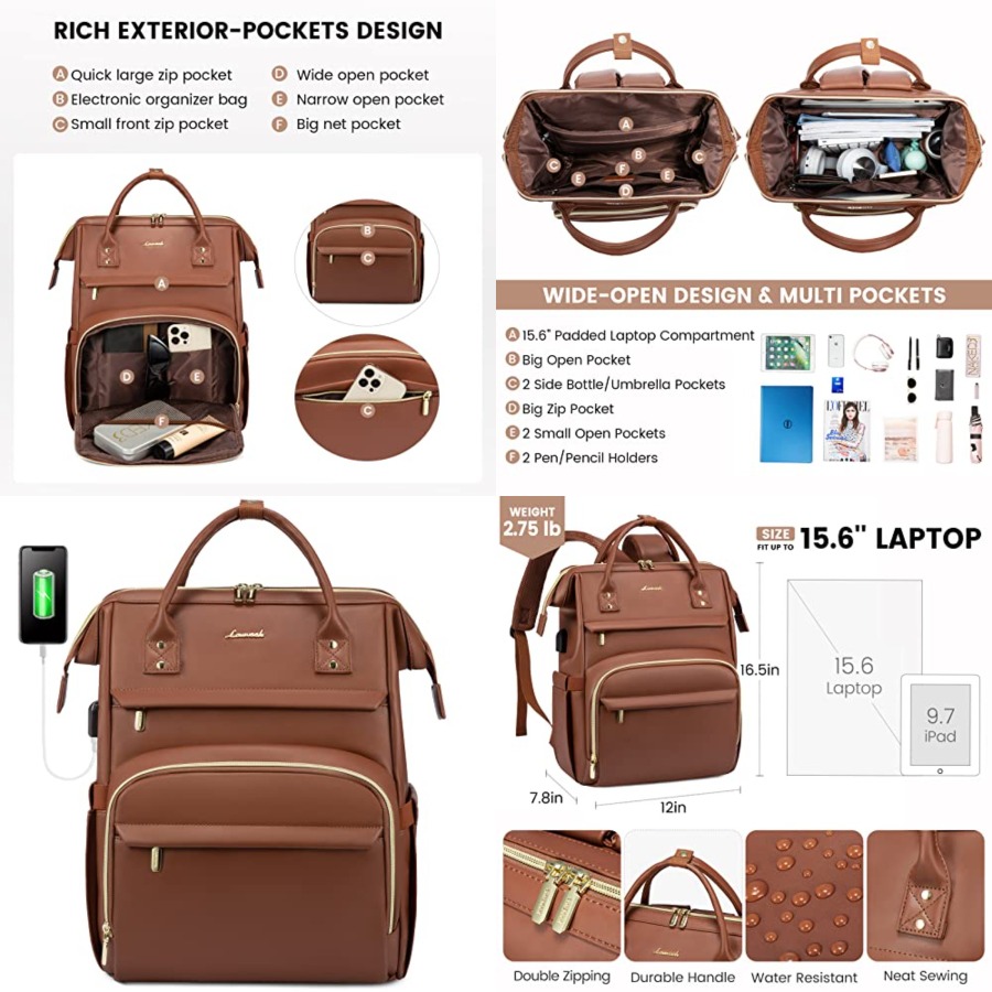 Leather Laptop Backpack for Wo - Women Bags And Purses reseña y precio