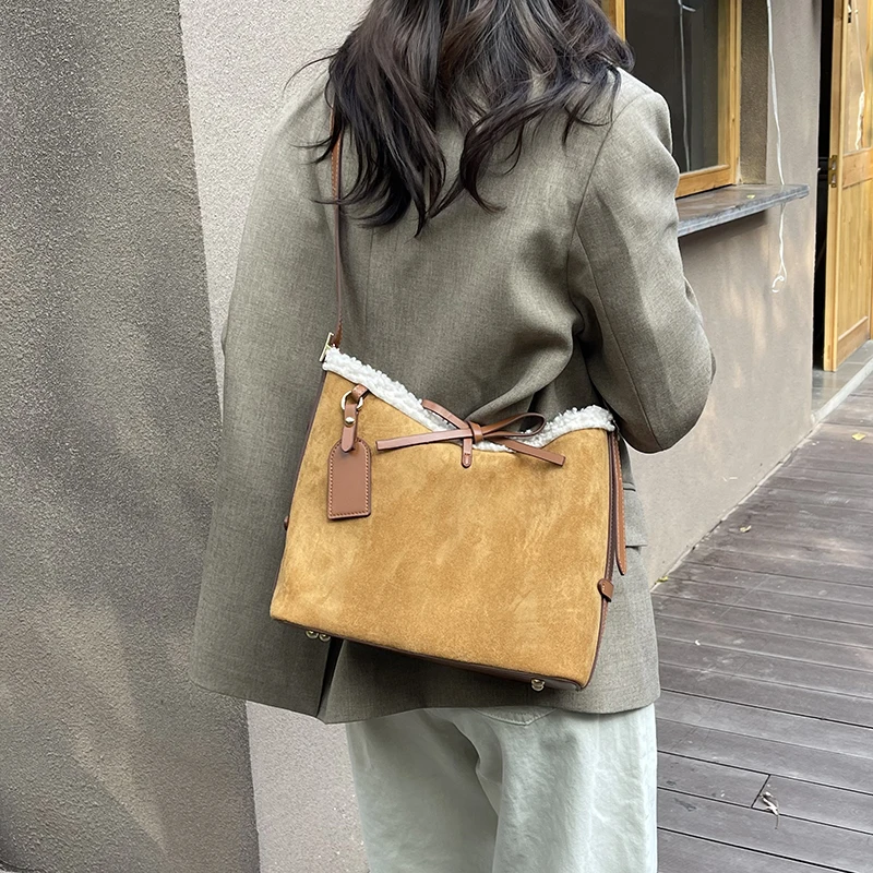 Faux Suede Solid Color Bow Cro - Women Bags Branded Sale reseña y precio