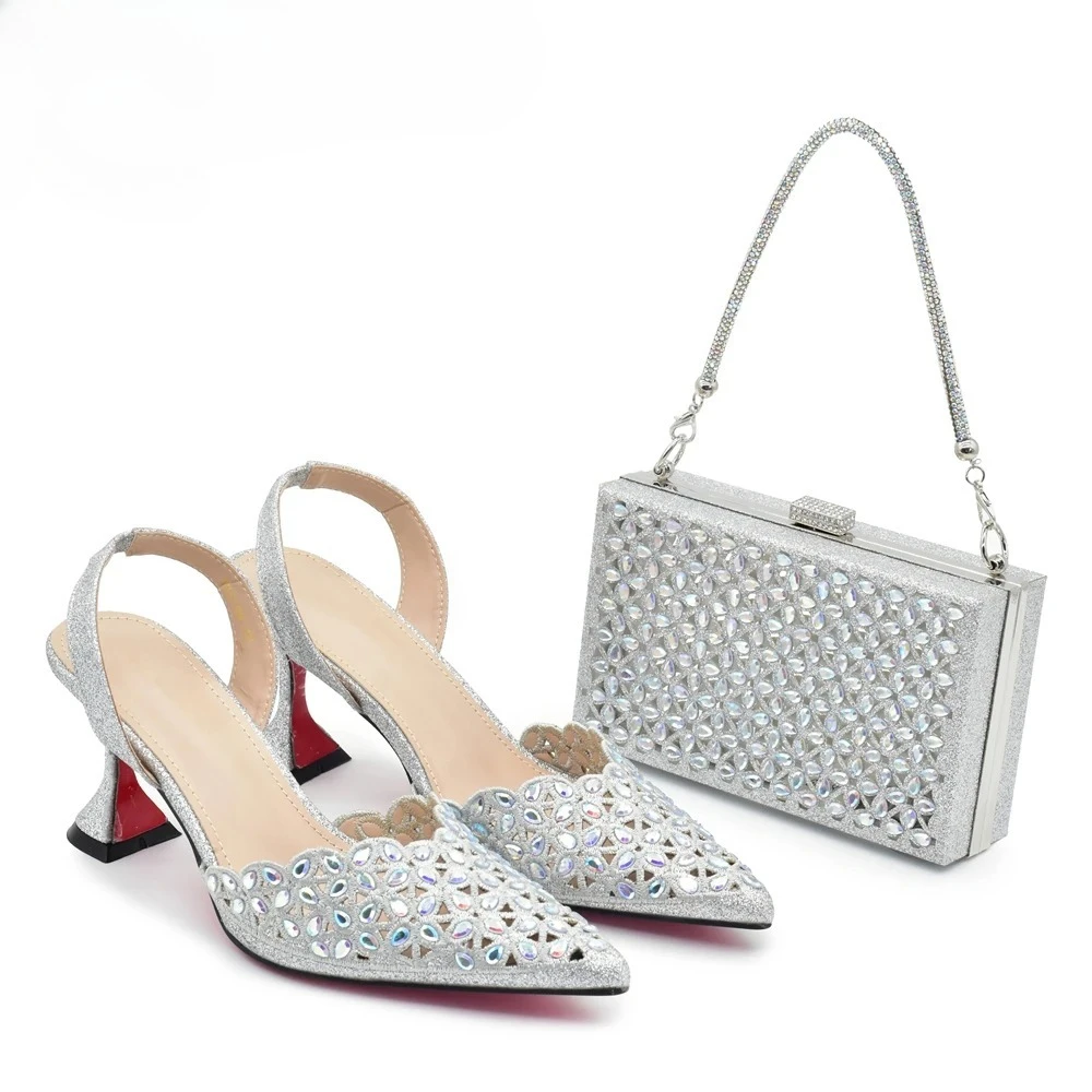 Silver Color Shoes and Bag for - Women Bags For Party reseña y precio