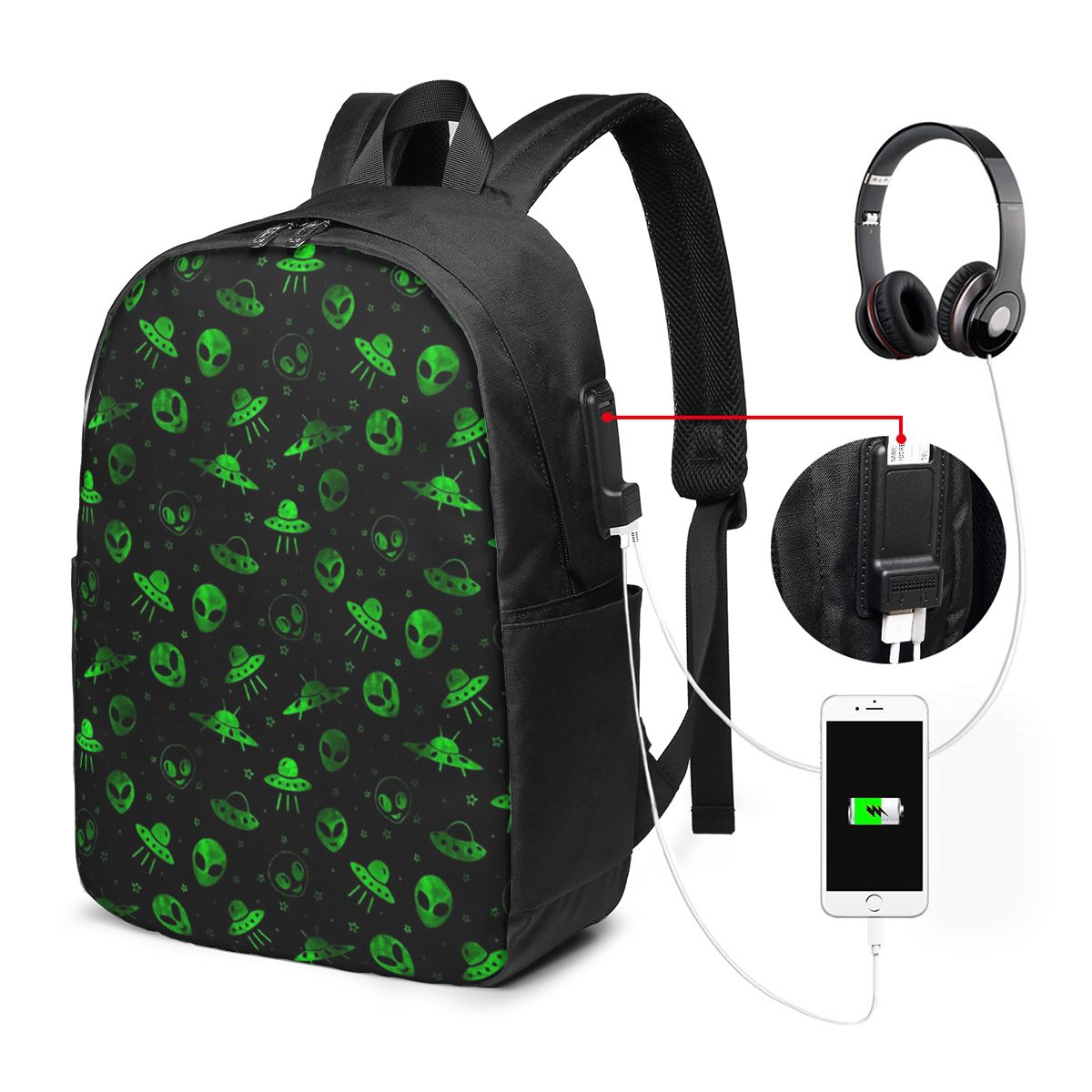Aliens And UFOs Pattern Backpa - Women Bags Laptop reseña y precio