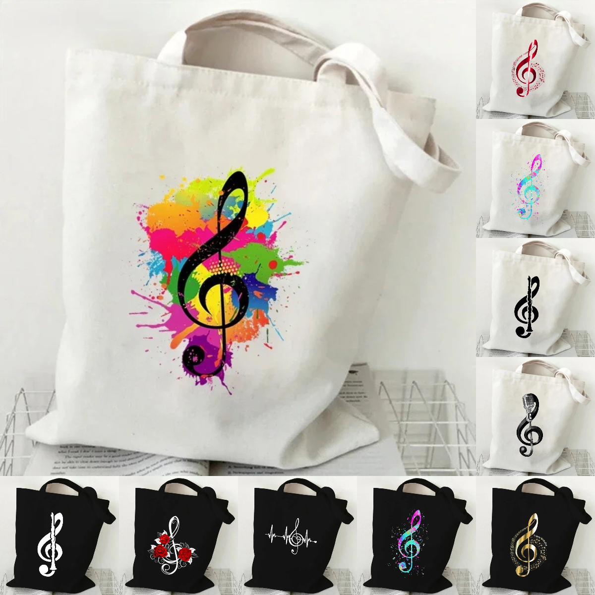 Music Note Heartbeat Printed C - Women Handheld Bags reseña y precio